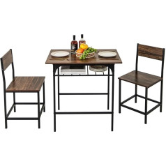 GIANTEX Dining Set of 3, Dining Table with 2 Chairs, Kitchen Seating Set for 2 People, Kitchen Table, Dining Room Table with Shelf, Industrial Dining Room Group with Metal Frame, Dining Room Set Table