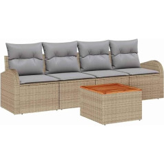 5-teiliges Garten Sofa Set mit Kissen Beige Poly Rattan Akazie Gartenlounge Model3347511