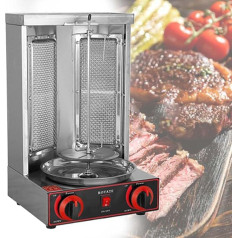 Gas Doner Kebab Machine Stainless Steel Vertical Broiler, Doner Grill, Table Grill, BBQ Grill Oven, Automatic Spinning, Smokeless Grill for Restaurant, Living Room, A-Silver