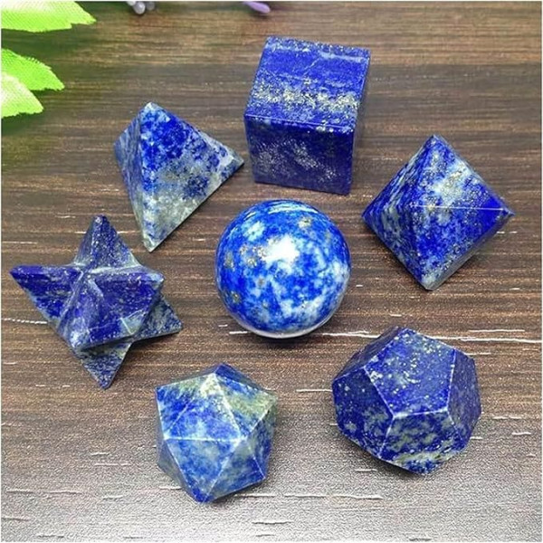 7 Pieces Lapis Lazuli Platonic Solids Geometric Set Crystal Natural Stones Home Decoration