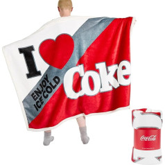 Coca Cola Classic I Love Coke Retro Sherpa Fleece Blanket - 152 x 117 cm Official Merchandise for Coke Fans