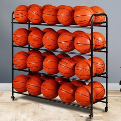 Vertikales Sportballregal mit Rollen, 4 Ebenen, platzsparend, für Basketball, Volleyball, Fußball – einfacher Zugang und effiziente Aufbewahrungslösung