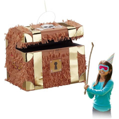 Relaxdays Set of 2 Pinata Treasure Chest for Hanging Children Girls Boys Birthday Filling H x W x D 27 x 30 x 23 cm Brown