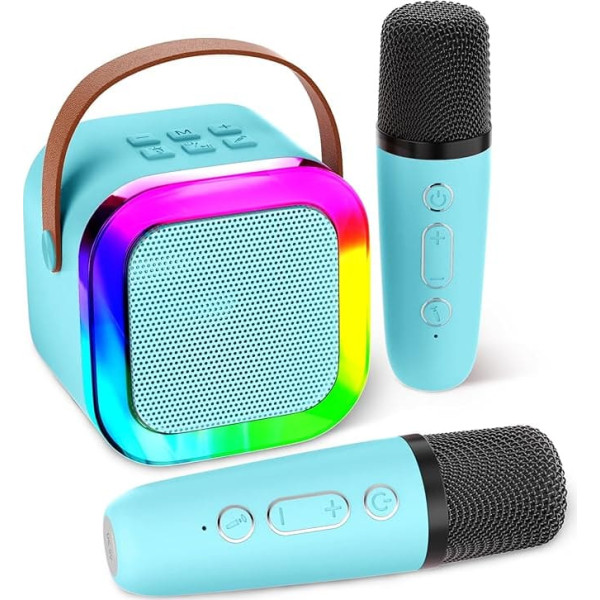 Mini Karaoke Machine for Kids and Adults, Mini Karaoke Machine with 2 Wireless Microphones, Birthday Gifts for Girls Aged 6, 7, 8, 9, 10, 12, Blue