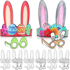 Silipull 100-teiliges Osterhasen-Papierkronen und Dekoriergläser-Set enthält 50 Osterkronen und 50 Oster-Bastelsets mit elastischen Bändern für Osterpartys, Schulkunstprojekte, DIY-Aktivitäten