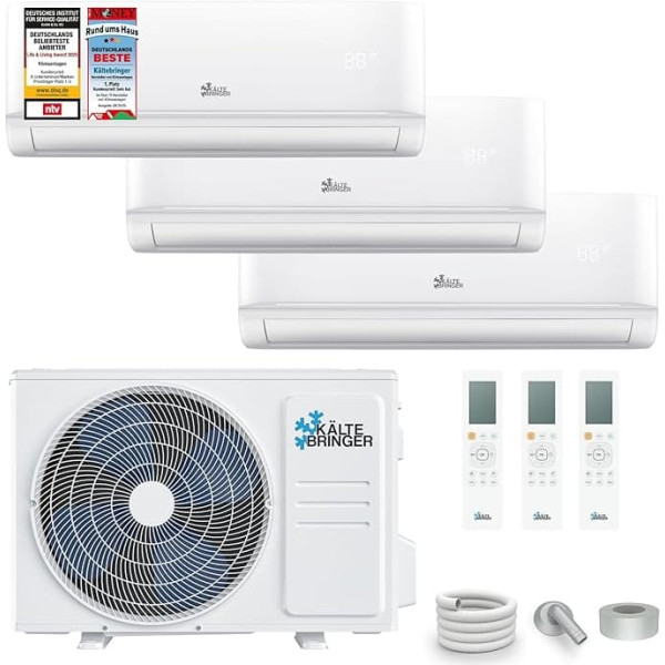 Kältebringer Multisplit Air Conditioner 3 Indoor Units - 27000 BTU - 7.9 kW - Inverter Air Conditioner with Heating Function, WiFi and App - Very Quiet and Energy Saving - Cooling, Heating,