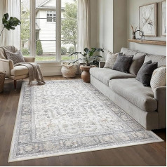 Washable Grey Living Room Rug, 140 x 200 cm, Vintage Rug for Living Room, Short Pile, Non-Slip, Soft, Retro Boho Blue Carpet for Bedroom, Kitchen, Office, Dining Room, Bedroom