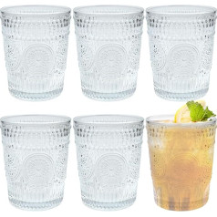 Vintage Drinking Glasses Romantic Water Juice Glass Transparent Stackable Coffee Cocktail Bar Drinks Tea Milk Yogurt Whiskey Embossed Floral Pattern Set of 6