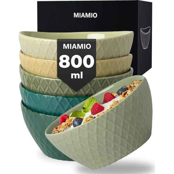 MIAMIO 6 x 800 ml - Bowl Set/Cereal Bowl Set - Modern Bowls Matt - Large Bowls Set - Palmanova Collection (Green)