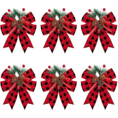 Warmiehomy Pack of 6 Christmas Bows Red Christmas Tree Decorations Bows for Gift Wrapping, Christmas Tree Wreath, Gift Decorations, for Indoor and Outdoor Use