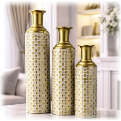 Leewadee Set of 3 Large Metal Floor Vases – Decorative Tall Vases in Gold (65/53/41 cm) – Elegant Home Accessories for Stylish Interior Design