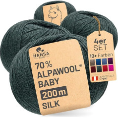 Alpawool 70% Baby Alpaca with 30% Silk, 200 g Set (4 x 50 g), Silky and Scratch-Free Wool for Knitting and Crocheting, CF278 Dark Green