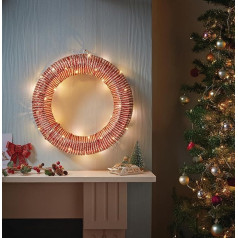 Smart Garden LED Christmas Wreath with Red and Gold Braid 40cm Battery Operated Warm White Light with Car Timer