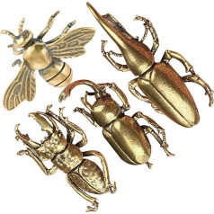 snowowl Pack of 4 Vintage Brass Gold Bee Beetle Decorations Statues Sculpture Solid Metal Animal Insect Ornament Miniature Figures Long Horn Beetle for Home Office Garden Desktop Decor