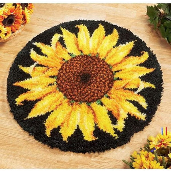 Huanxin Latch Hook Rug Set Sunflower Pattern Printed Canvas DIY Rug Crochet Yarn Kits Embroidery Decor 5252cm