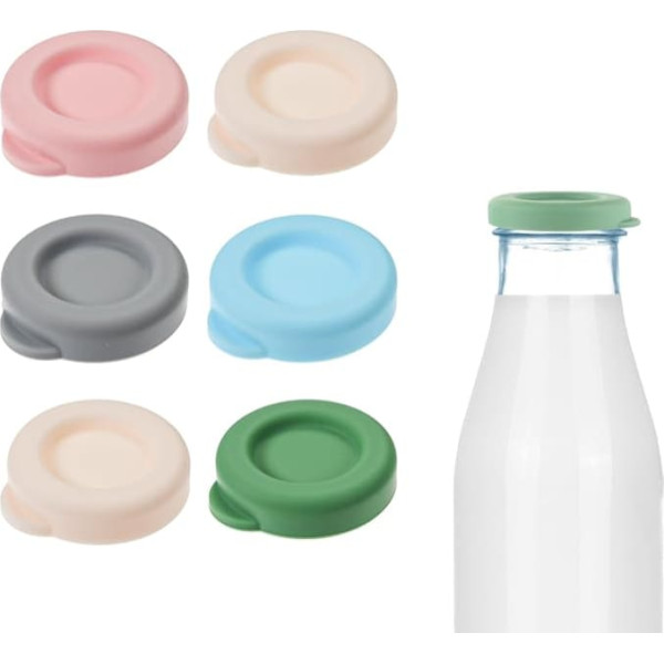 DBOO 6 Pack Silicone Milk Bottle Lids for British Frosted Glass Bottles Reusable Airtight Dishwasher Safe Vibrant Colours