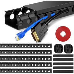 Pack of 5 Cable Ducts, Cable Management Desk Cable Covers, Hiding for Office and Home, Black, 37 x 4 x 2.5 cm