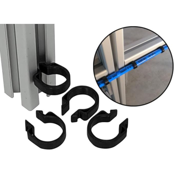 Clips for Cable Attachment to Construction Profile Quick Attachment with Push-Click Function Clamp Holder Cable Clip for Aluminium Profiles (B-Type Nut 6, Inner Diameter 12 mm, Black, 100, Quantity)