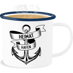 Enamel Tin Mug – Statement – Home Port Anchor – 300 ml – White Blue – Statements