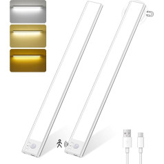 Under-Unit Light Kitchen LED, 40 cm Cabinet Lighting with Motion Sensor, 146 LED USB-C Rechargeable, 3 Colour Modes, Dimmable, Wireless Night Light, Cabinet Light for Bedroom, Bathroom, RV, Pack of 2
