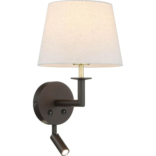 Wall Lamp with LED Reading Lamp, Bedside Wall Sconce Lights with On/Off Switch, Vintage Rotating Reading Lamp with Dark Bronze Finish for Bedroom, Living Room, NL-W490-LED-DB