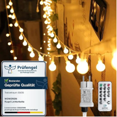 WOWDSGN Ball Fairy Lights, 45 m, 450 LEDs, Dimmable, Party Fairy Lights with Plug for Indoor and Outdoor Use, 8 Light Modes, Energy Saving, Ideal for Christmas, Wedding, Party, Garden, Warm White