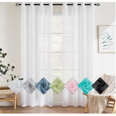 EMEMA Set of 2 Sheer Voile Curtains with Eyelets, Transparent Voile Polyester Eyelet Curtain, Transparent, Living Room, Airy, Decorative Curtain for Bedroom, 140 x 235 cm (W x H), White