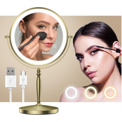MATEPROX 8 Inch Cosmetic Mirror with Lights, Rechargeable Double-Sided 1 x 10 x Magnifying Mirror, Illuminated Makeup Mirror with 3 Colour Lights, Touch Sensor Dimming Bronze
