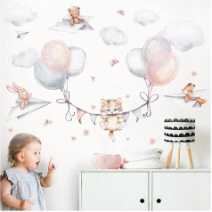 Little Deco DL840-4 Cat with Balloons Wall Sticker Animals Nursery Wall Sticker for Baby Room Wall Sticker Self-Adhesive Wall Decoration
