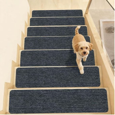 Stair Tread Mats, Pack of 15 Stair Mats, Door Mat 55 x 22 cm, Water-Repellent, Rectangular, Self-Adhesive, Non-Slip Stair Stair Mats Indoor, for Protect Pets, Seniors, Children (Dark Grey)
