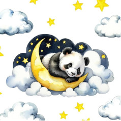 Boho Children's Room Wall Stickers - Dreamy Watercolour Panda on Cloud | Multi-piece Set with Clouds, Moon & Stars | Removable Fabric Wall Decoration for Children's Room