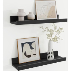 Wooden Wall Shelf, 40 cm, Black Picture Rail for Picture Frames and Books, Set of 2, Floating Shelf Made of MDF Wood, Shelf for Kitchen, Living Room, Bedroom & Study