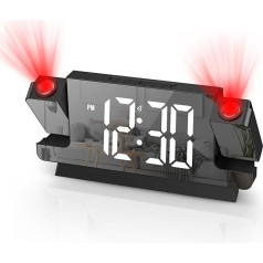 Projection Alarm Clock, Bedside Table with Time and Temperature Projections, 180° Rotating Projector, USB Charging, 12/24 Hour, Snooze, Loud Alarm Clock, Projector Clock for Bedroom