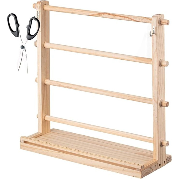 Wooden Bobbin Holder - 4-Layer Ribbon Stand, Sturdy Storage Rack, Improved Tape Storage, Practical Craft Organiser for Sewing Studio Cake Design, Flower Shop, Packing Display