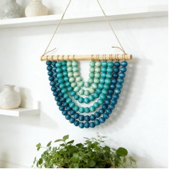 Hoypeyfiy Blue Gradient Wooden Beads Wall Hanging Bohemian Bedroom Decor Hand Woven Suitable for Living Room Bedroom Holiday Homes