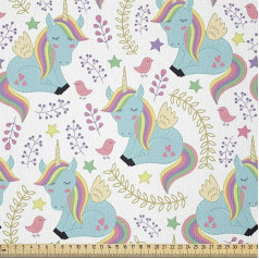 ABAKUHAUS Fairytale Creature Unicorn Stretch Fabric with Elestan for DIY and Sewing 3 Metres Teal Pink