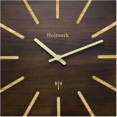Holzwerk Natural Wood Your Radio-Controlled Wall Clock Square Radio-Controlled Clock Vintage Running Quiet Movement without Ticking Noises Beech Brown Grey Almost Silent Solid Wood Natural 25 cm (HWN.Brown)