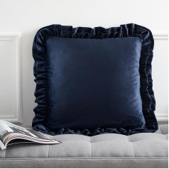 Catherine Lansfield So Soft Velvet Double Ruffle Cushion, 45 x 45 cm, Navy