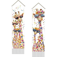 SUPERDANT Tapestry Giraffes and Sunglasses Motif Animal Print Wall Art Tapestry Wall Blanket Long Walls for Hanging 2 Pieces Tapestries Tassel for Living Room Bedroom Dorm Background