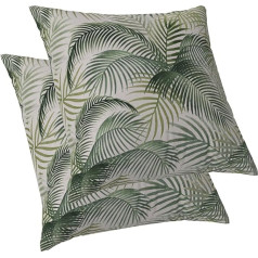 Cushion Covers with Tropical Leaves, Green Leaf, Jungle Cushion, Botanical Print, Decorative Linen Cushion Covers, Outdoor Garden Patio Bench, Living Room Cushion Covers, 50 x 50 cm, Set of 2