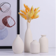 White Ceramic Vases Set of 4, White Farmer Vases in Country Style, Home Decor, Living Room Decor, Table Decoration, Fireplace Decoration and Centerpieces for Entrance Decoration