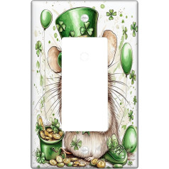 St. Patrick's Day Dekorative Lichtschalter-Abdeckplatte mit Ratte, 1-Gang-Wippe, lustige Cartoon-Tier-elektrische Schalterplatte, Kleeblatt, niedlicher Druck, elektrische Frontplatte für Zimmer