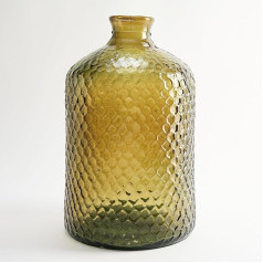 Large Recycled Glass Bottle with Relief Scales Design Handmade Glass Canister Mediterranean Style Home Decoration Vase (Amber)