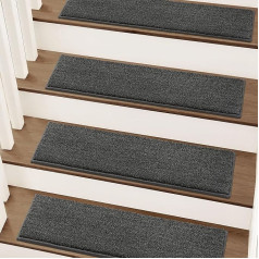 COSY HOMEER Stair Mats 70 x 22 cm, Self-Adhesive Stair Mats, Machine Washable, 100% Polyester, TPE Backing, Ideal for Children, Seniors and Pets, Dark Grey, Pack of 15