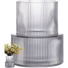 Vase, Glass Vase, Vases for Ribbed Glass, Glass Vases Grey, Transparent Flower Vase, Modern, Large Flower Vases, Rose Vase for Living Room, Table Decoration, Aesthetic Room Decor (Grey)