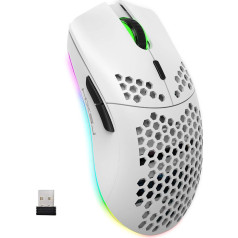 Wireless Gaming Mouse, 2.4G Super Lightweight Honeycomb Shell Ergonomic RGB Mice with 750 mAh Battery, Energy-Saving Design, 6 Buttons and Mini USB Receiver for Windows, Mac OS, Laptop, Smart TV (White)