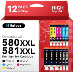 580XXL 581XXL Ink Cartridges for Canon 580 581 Multipack XXL Compatible with Canon TS6150 TS705 TR7550 TS8150 TS8250 TS8251 TR8500 TR8550 (PGBK Black Cyan Magenta Yellow, Pack of 12)