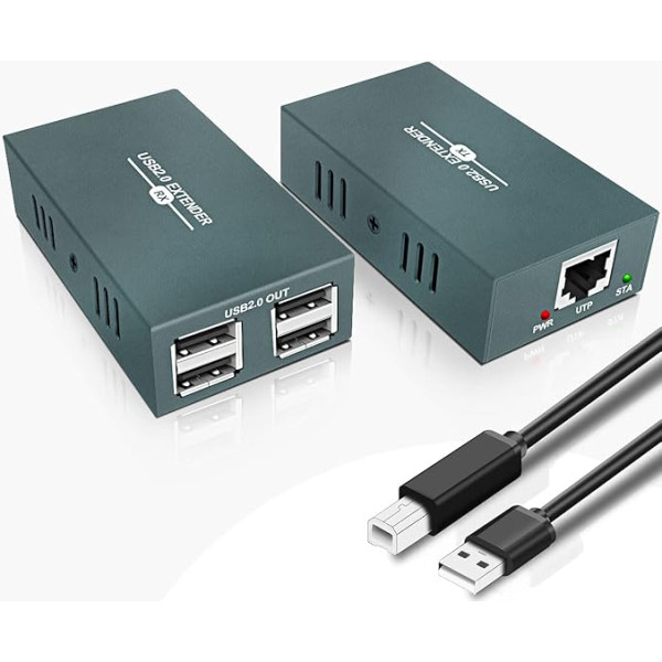 GREATHTEK USB 2.0 Extender, USB Over Ethernet Cat 5e/6/7 up to 50 m/165 ft, 4 Hubs USB Extender RJ45, USB over Ethernet Support Windows/MacOS/Linux etc