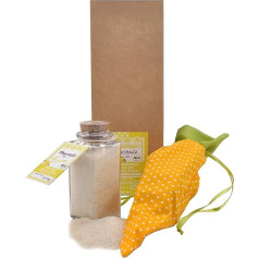 direct&friendly Small Gift Idea Carrot Bag with Organic Salt in Cork Glass (Yellow - Organic Lemon Salt)