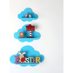 Cloud Wall Shelves, Set of 3, White Floating Shelves for Children's Room Decor, Floating Wall Shelf, Decorative Bedroom, Children's Room Display Unit, Children's Cloud Shelves (Blue)